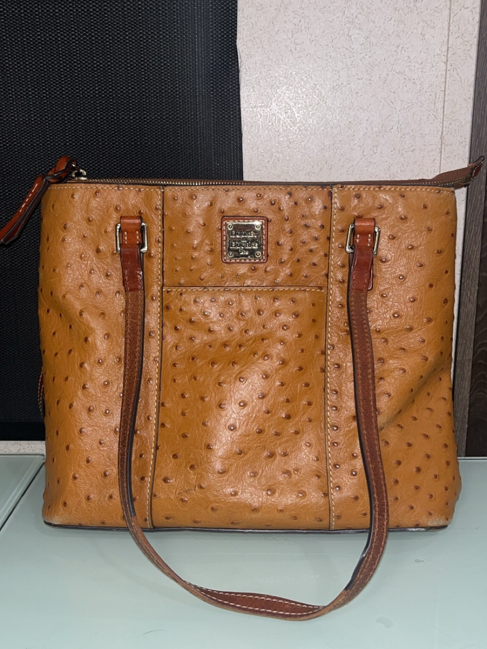 Dooney & Bourke Tan Ostrich-Embossed Leather Shoulder Tote